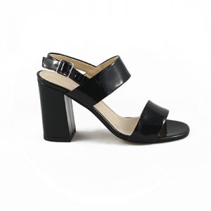 Michela Isaia Patent black double strap high chunky heel sandal