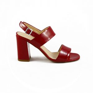 Michela Isaia Patent red double strap high chunky heel sandal
